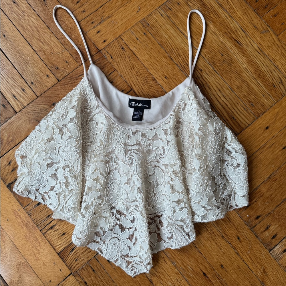 Cream Lace Asymmetrical Crop Camisole